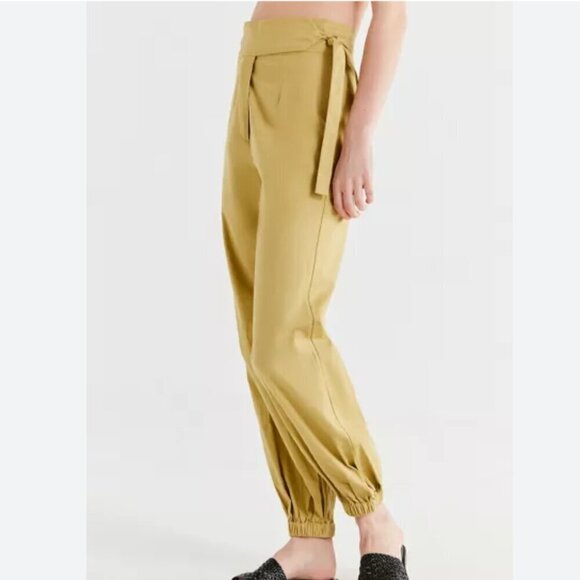 Urban Outfitters Bohemian Christina Tapered Wrap Pants Joggers Linen Blend Green - Picture 1 of 11